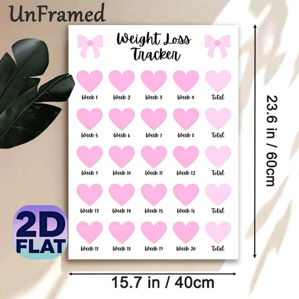 Weight Loss Tracker Painting Poster, Pastel Pink Heart & Bow Design Poster, Practical Tool To Monitor Weekly Weight Loss Progress For Home Or Personal_maomaolike.com