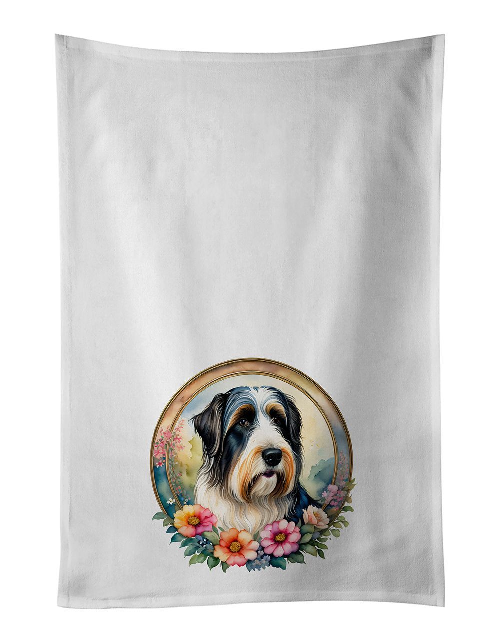 Bearded Collie And Flowers Kitchen Towel Set Of 2 White Dish Towels Decorative Bathroom Hand Towel For Hand, Face, Hair, Yoga, Tea, Dishcloth, 19 X 28", White_maomaolike.com
