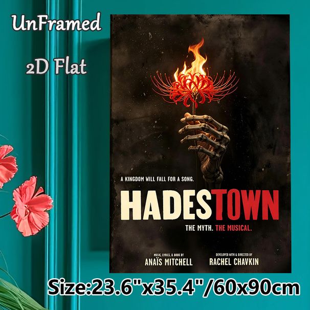 Hadestown Musical Painting Poster, Dark Gothic Burning Red Spider Lily & Skeleton Hand Poster, Atmospheric Theatrical Art Decor For Living Room_maomaolike.com