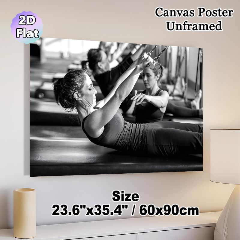 Pilates Training Painting Poster, Monochrome Realistic Fitness Scene Poster, Motivates Workout Sessions, Ideal For Gym And Fitness Studio Walls_maomaolike.com