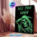 Grim Reaper Themed Painting Poster, Glow-in-the-dark Spooky Grim Reaper With "See You Soon" Text Poster, Unique Dark Gothic Style For Home Wall Decor_maomaolike.com