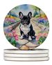 French Bulldog Spring Path Large Sandstone Coasters Pack Of 4 Absorbent Round Coasters Decor Gifts For Men Or Women, 4 In, Multicolor_maomaolike.com