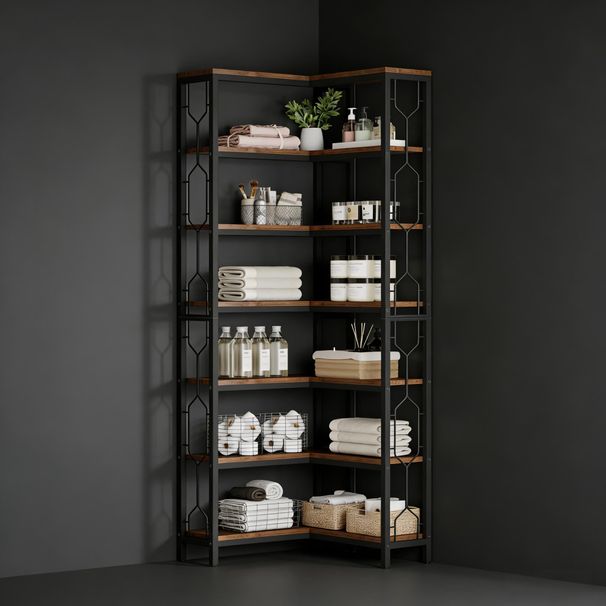 Corner Bookshelf, Industrial Corner Etagere Bookcase_maomaolike.com