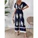 Women's V-neck bat sleeve waist jumpsuit_maomaolike.com