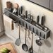 Jibaiju Gun Gray Storage Rack No-Drill Kitchen Household Multi-Functional Knife And Chopstick Organizer_maomaolike.com