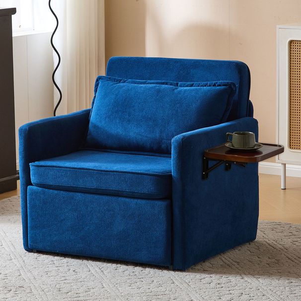 Adult Sleeper Chair Bed, 3-in-1 Convertible Sofa Chair Bed Pull-out Sofa Bed, Convenient Folding Tray Table With USB And Type-C Charging Ports For Living Room,BLUE,Fabric_maomaolike.com