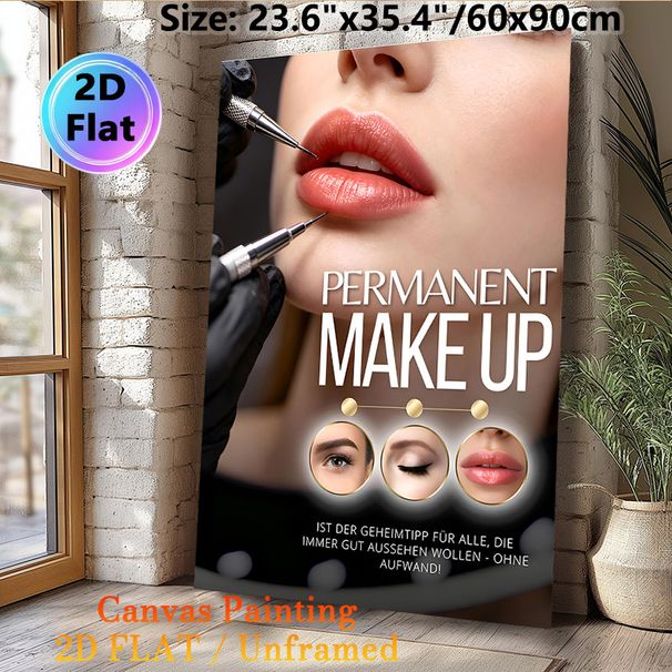 Permanent Makeup Painting Poster, Realistic Professional Cosmetic Procedure Scene Poster, Clear Display Of Lip, Brow & Eye Permanent Makeup Services_maomaolike.com