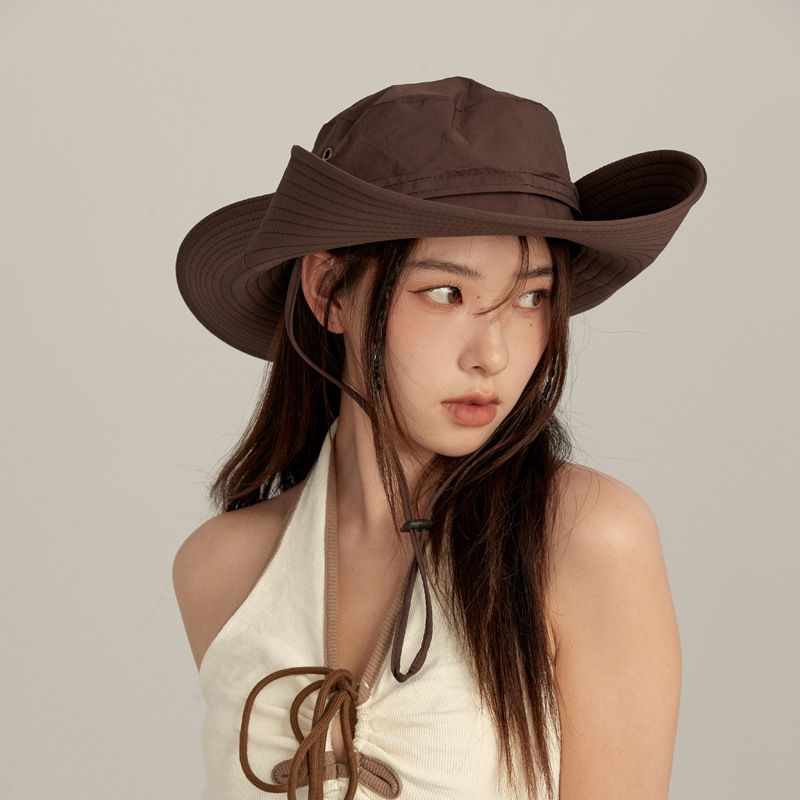 Hot Sale Panama Women's Outdoor Fisherman Sunscreen Mountain Climbing Big brim Sunshade Hat Cap H156_maomaolike.com