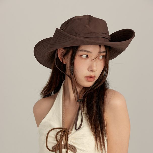 Hot Sale Panama Women's Outdoor Fisherman Sunscreen Mountain Climbing Big brim Sunshade Hat Cap H156_maomaolike.com
