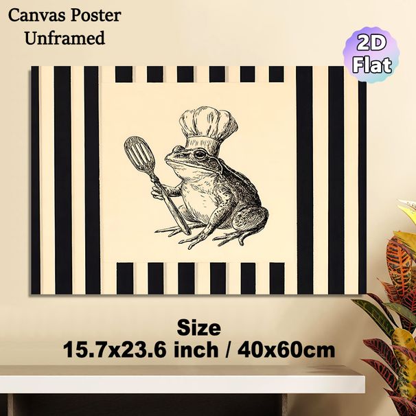 Chef Frog Themed Painting Poster, Vintage Hand-drawn Monochrome Chef Frog With Spatula Poster, Whimsical Culinary Decor Ideal For Kitchen And Dining_maomaolike.com