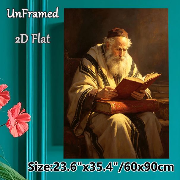 Elderly Scholar Reading Painting Poster, Warm-toned Realistic Oil Painting Style Poster, Serene Elegant Artwork Suitable For Study, Living Room And_maomaolike.com