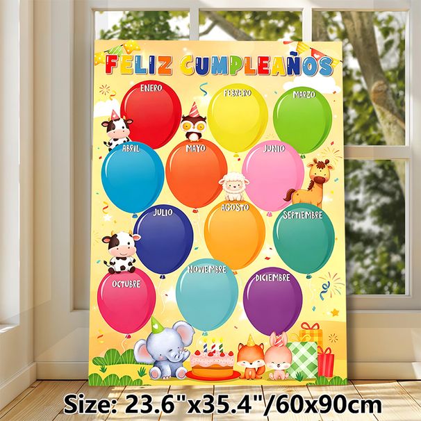 Birthday Calendar Painting Poster, Vibrant Cartoon Animal & Balloon Themed Poster, Practical Design To Track Monthly Birthdays, Ideal For Office_maomaolike.com