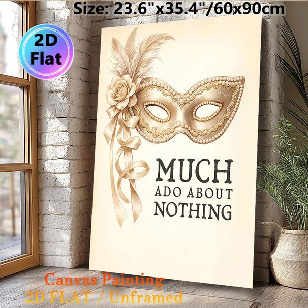 Masquerade Mask & Shakespearean Quote Painting Poster, Vintage Elegant Pearl-adorned Mask With Rose And Ribbons Poster, Classic Literary-themed Decor_maomaolike.com