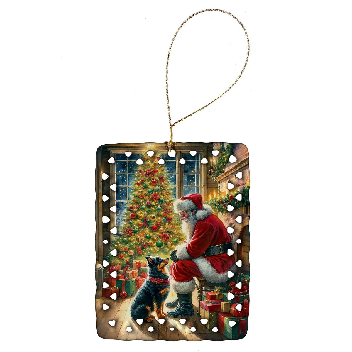 Lancashire Heeler And Santa Claus Porcelain Ornament Christmas Tree Hanging Decorations For Home Christmas Holiday, Rectangle, Gift, Multicolor_maomaolike.com
