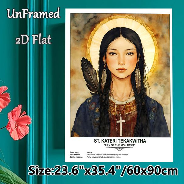 St. Kateri Tekakwitha Religious Painting Poster, Serene Watercolor Portrait Poster, Inspiring Faith-themed Decor Suitable For Home, Prayer Room And_maomaolike.com