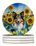 Sheltie In Sunflowers Large Sandstone Coasters Pack Of 4 Absorbent Round Coasters Decor Gifts For Men Or Women, 4 In, Multicolor_maomaolike.com
