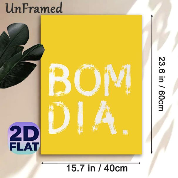 Bom Dia Typography Painting Poster, Vibrant Yellow Brushstroke Style Poster, Warm Positive Message Wall Decor Ideal For Living Room, Kitchen_maomaolike.com