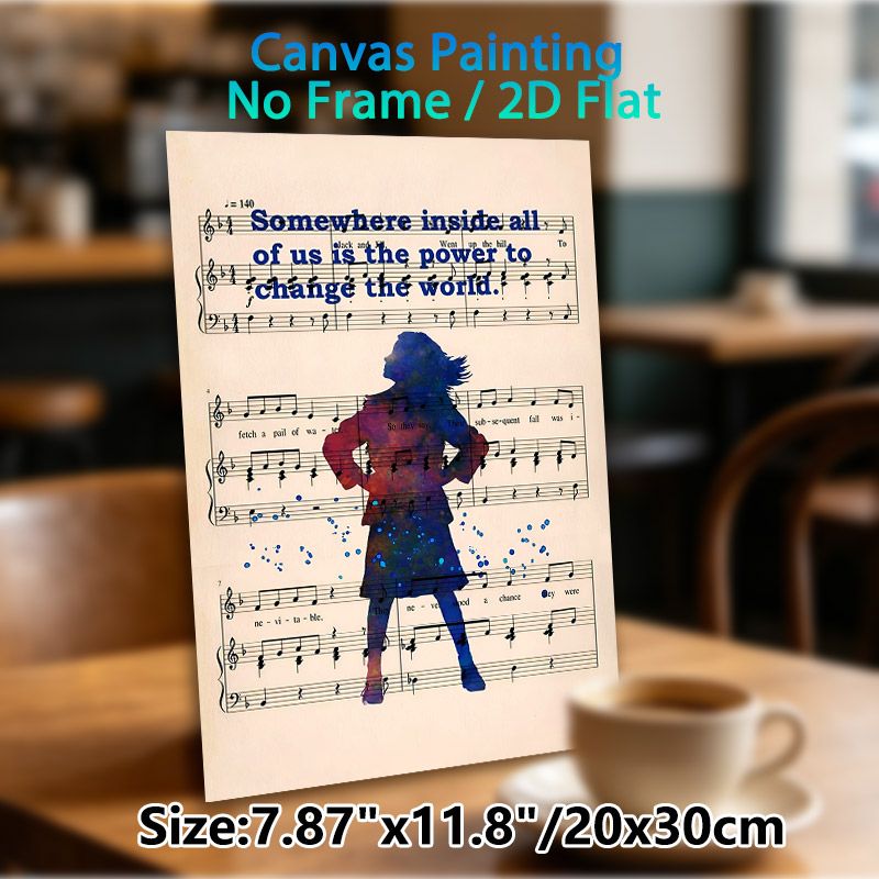 Inspirational Music Sheet Painting Poster, Vibrant Watercolor Woman Silhouette On Vintage Music Notes Poster, Motivational Quote Decor, Ideal For_maomaolike.com