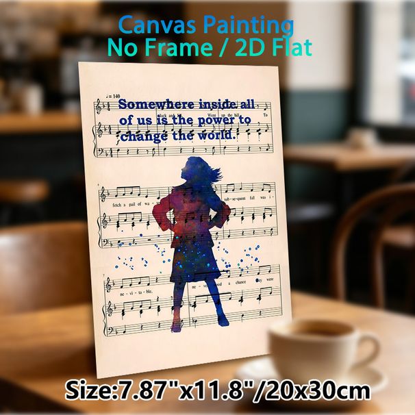 Inspirational Music Sheet Painting Poster, Vibrant Watercolor Woman Silhouette On Vintage Music Notes Poster, Motivational Quote Decor, Ideal For_maomaolike.com
