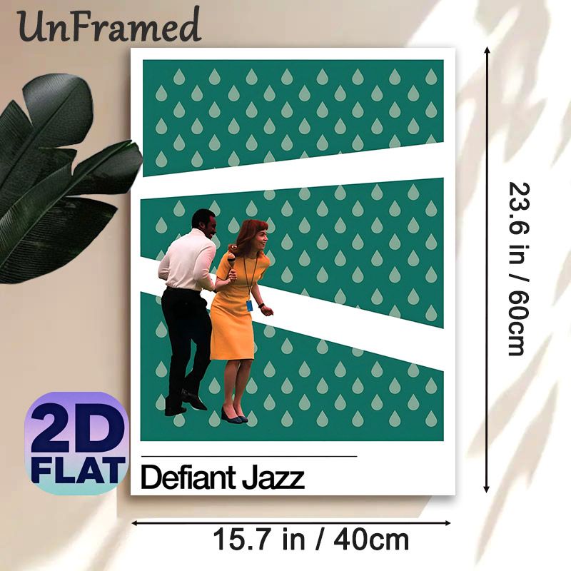 Jazz Dance Themed Painting Poster, Vintage Collaged Style Poster With Dancing Figures & Raindrop Pattern, Artistic Vibrant Decor, Ideal For Music_maomaolike.com