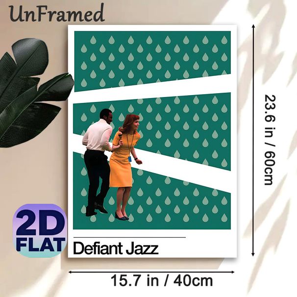 Jazz Dance Themed Painting Poster, Vintage Collaged Style Poster With Dancing Figures & Raindrop Pattern, Artistic Vibrant Decor, Ideal For Music_maomaolike.com