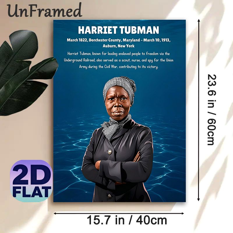 Harriet Tubman Historical Figure Painting Poster, Vivid Illustrated Portrait With Biographical Text Poster, Informative Historical Decor Ideal For_maomaolike.com
