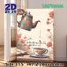 Tea & Floral Themed Painting Poster, Warm-toned Whimsical Art Poster, Cozy Tranquil Design With Teapot, Teacup, Book And Urdu Quote, Ideal For_maomaolike.com
