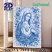 Immaculate Heart Of Mary Painting Poster, Delicate Monochrome Blue Religious Figure With Floral Accents Poster, Serene Spiritual Decor Ideal For Home_maomaolike.com