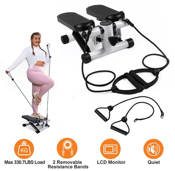 Stepper For Exercise Mini Fitness Stepper With 2 Resistance Bands LCD Monitor Max 330.7LBS Load Stair Stepper Quiet Stepper_maomaolike.com