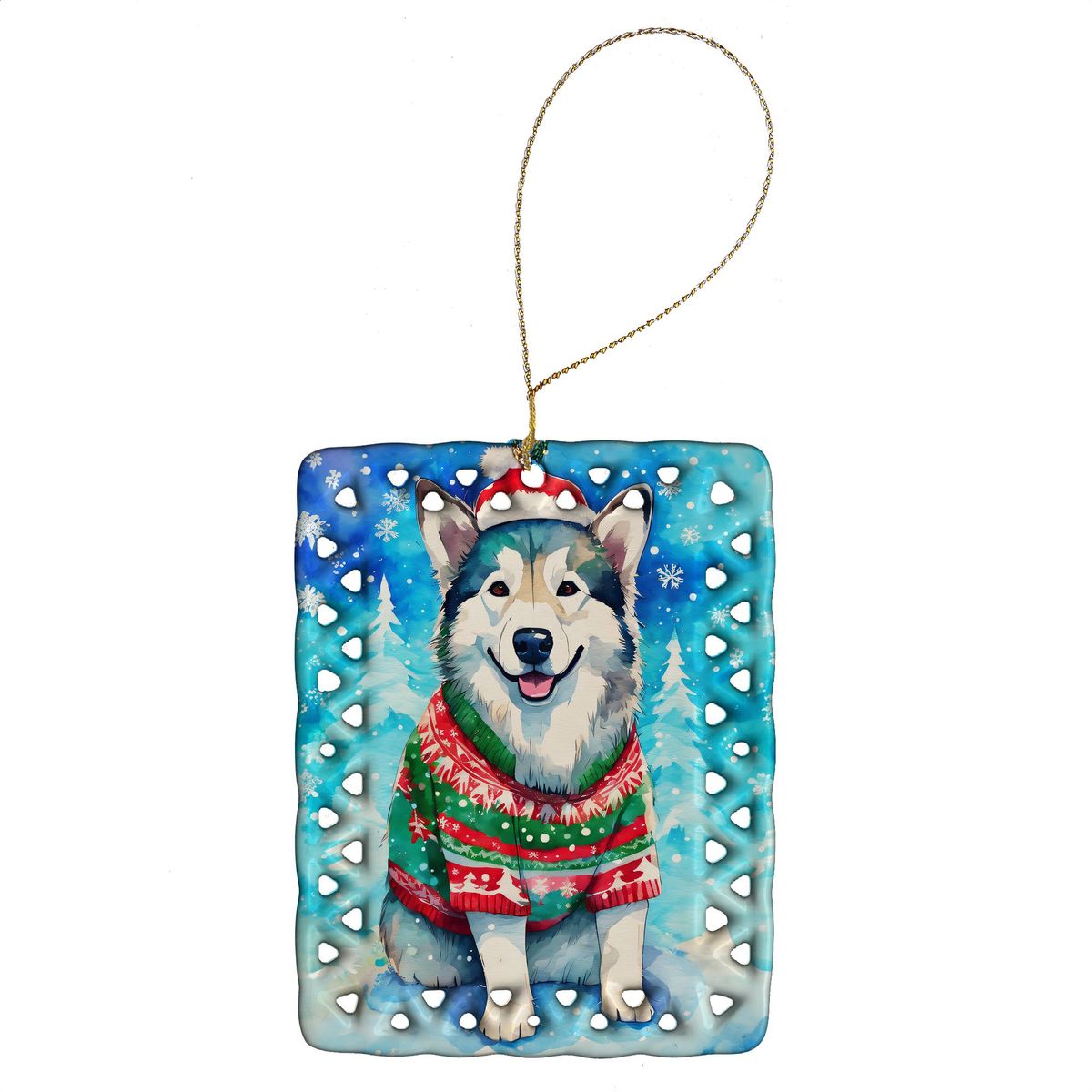 Alaskan Malamute Christmas Porcelain Ornament Christmas Tree Hanging Decorations For Home Christmas Holiday, Rectangle, Gift, Multicolor_maomaolike.com
