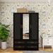Wooden Armoire Wardrobe Closet With 3 Doors Hanging Rods 4 Drawers Shelves Large Capacity Clothes Storage Cabinet Organization For Bedroom Black 47.24" W X 19.69" D X 70.87 "H -- 2 Packages_maomaolike.com