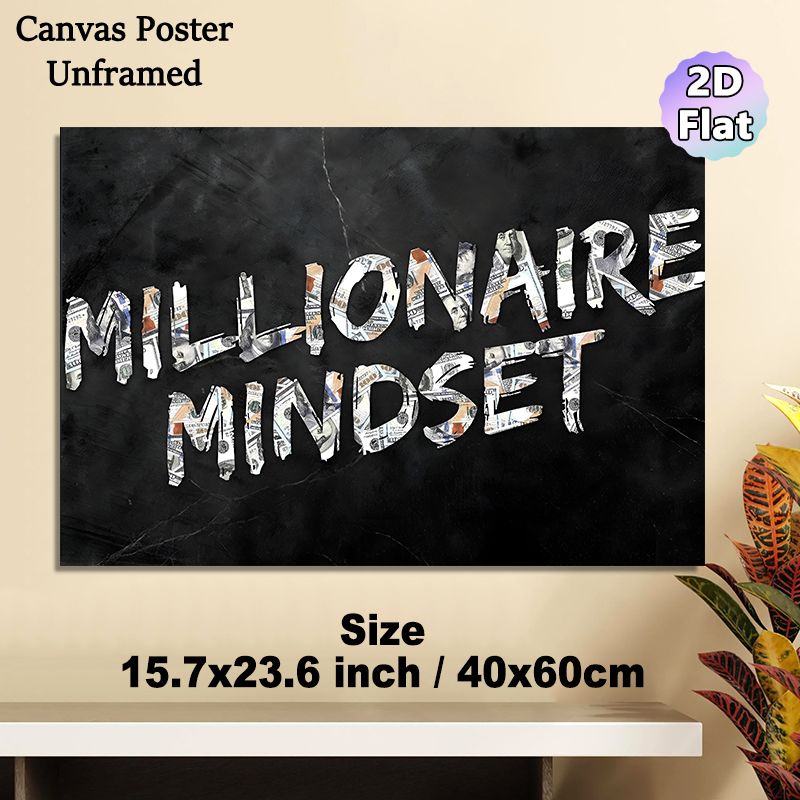 Millionaire Mindset Painting Poster, Stylish Dollar Bill Textured Lettering Poster, Inspirational Money-Themed Decor For Home Office & Workspace_maomaolike.com