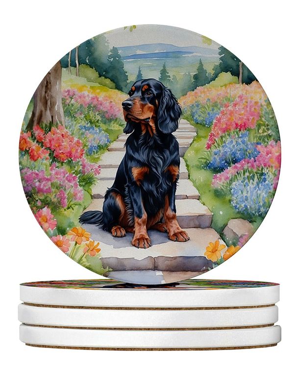 Gordon Setter Spring Path Large Sandstone Coasters Pack Of 4 Absorbent Round Coasters Decor Gifts For Men Or Women, 4 In, Multicolor_maomaolike.com