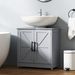 Farmhouse Pedestal Sink Storage Cabinet, Bathroom Sink Cabinet With 2 Barn Doors And Adjustable Shelf, Dark Gray_maomaolike.com