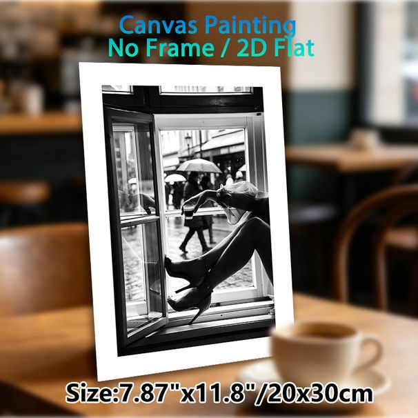 Rainy City Window Coffee Painting Poster, Monochrome Elegant Urban Leisure Scene Poster, Stylish Minimalist Decor Ideal For Cafe, Living Room, Bedroom_maomaolike.com