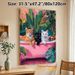 Bath Cats Painting Poster, Vibrant Whimsical Tropical Style Poster, Playful Design With Three Cute Cats In Pink Bathtub Surrounded By Lush Green_maomaolike.com