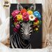 Floral Zebra Painting Poster, Vibrant Realistic Zebra With Colorful Flower Crown Poster, Eye-catching Decorative Artwork Ideal For Living Room_maomaolike.com