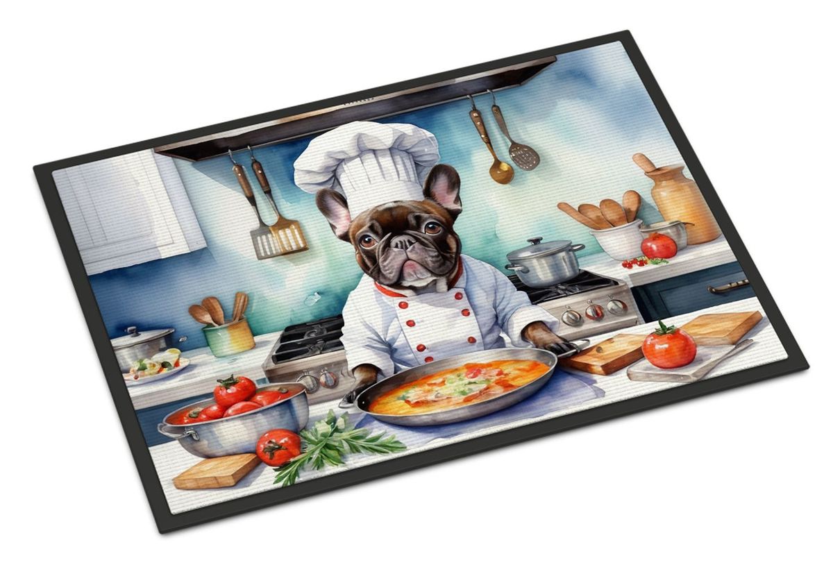 French Bulldog The Chef Doormat Front Door Mat Indoor Outdoor Rugs For Entryway, Non Slip Washable Low Pile, 24H X 36W_maomaolike.com