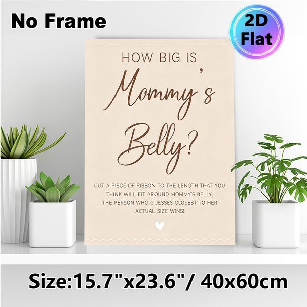Baby Shower "How Big Is Mommy's Belly" Painting Poster, Warm-toned Elegant Calligraphy Poster, Interactive Party Game Ideal For Baby Shower Gatherings_maomaolike.com