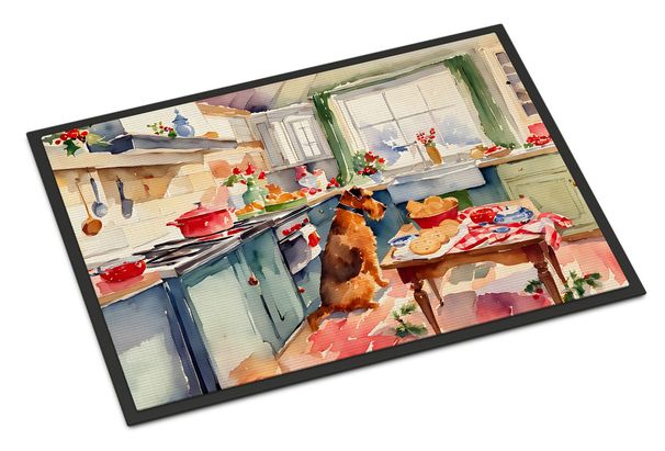 Airedale Terrier Christmas Cookies Doormat Front Door Mat Indoor Outdoor Rugs For Entryway, Non Slip Washable Low Pile, 24H X 36W_maomaolike.com