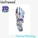 Pressed Floral Skeleton Hand Painting Poster, Delicate Blue & Purple Pressed Floral Skeleton Hand Poster, Unique Artistic Decor For Living Room_maomaolike.com