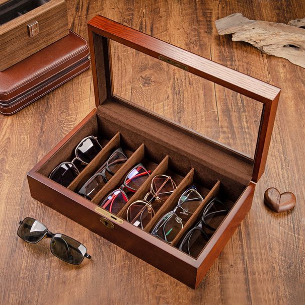 Unisex Glasses sunglasses multi-cell storage box with lock Aspergillus wood myopia sunglasses finishing dust display box_maomaolike.com