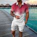 Men's Clothing fashion casual suit 3D printed zipper short sleeve polo shirt shorts 2-piece set_maomaolike.com