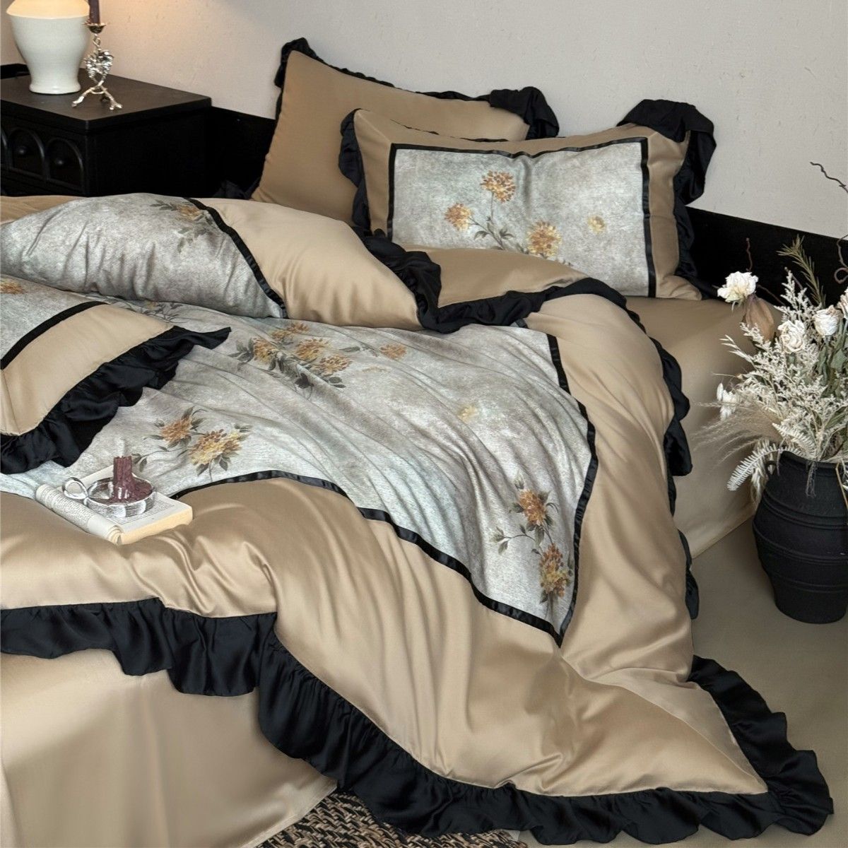 Vintage Style Pastoral Floral Ultra-Soft Warm Bedding With High-End Feel Tencel Cotton Brushed Four-Piece Set Rhine Manor_maomaolike.com