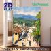 Hillside Mountain Village Painting Poster, Impressionist Style Bustling Town With Rolling Hills Poster, Warm Nostalgic Ambiance Suitable For Living_maomaolike.com