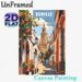 Seville Spain Cityscape Painting Poster, Vibrant Retro Sunlit Street With Orange Trees & Historic Tower Poster, Captures Classic Spanish Charm, Ideal_maomaolike.com