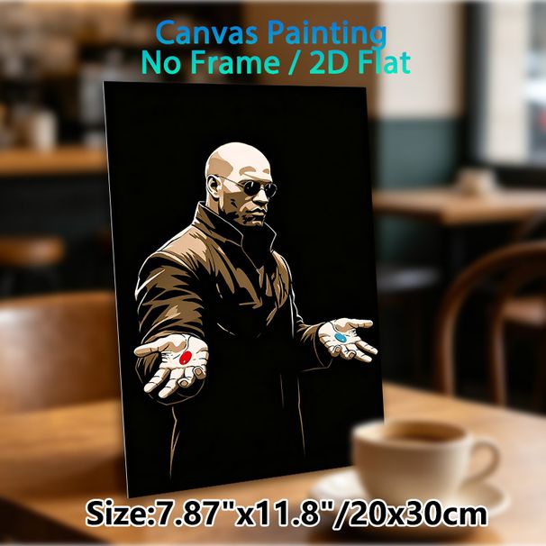 Bald Man With Sunglasses Holding Red & Blue Pill Painting Poster, Bold Graphic Illustration Poster, Iconic Cinematic-inspired Design, Ideal For Home_maomaolike.com