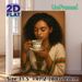 African Woman & Coffee Painting Poster, Warm-toned Realistic Portrait Poster, Cultural Calming Artwork Suitable For Living Room, Café And Cozy Indoor_maomaolike.com