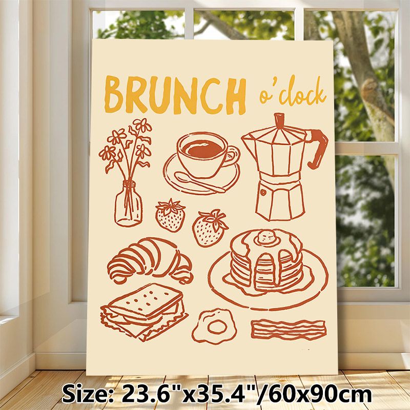 Brunch Themed Painting Poster, Warm-toned Hand-drawn Brunch Food Illustration Poster, Cozy Dining Vibe Decor Ideal For Kitchen & Dining Room_maomaolike.com