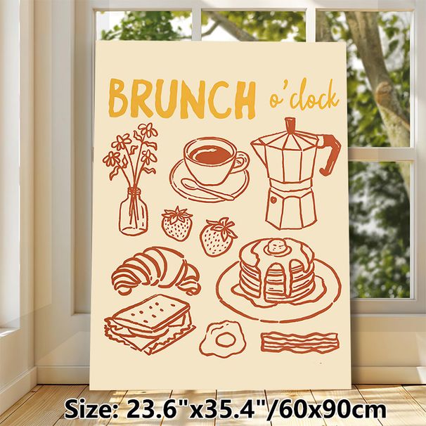 Brunch Themed Painting Poster, Warm-toned Hand-drawn Brunch Food Illustration Poster, Cozy Dining Vibe Decor Ideal For Kitchen & Dining Room_maomaolike.com